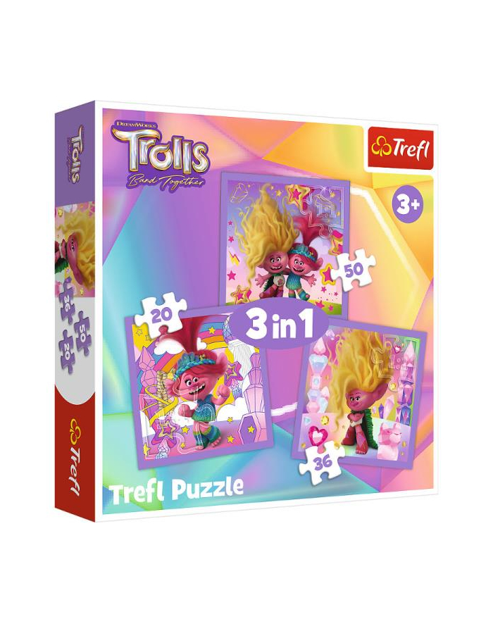 Puzzle 3w1 Poznaj wesołe Trolle Trolls 3 34870 Trefl główny