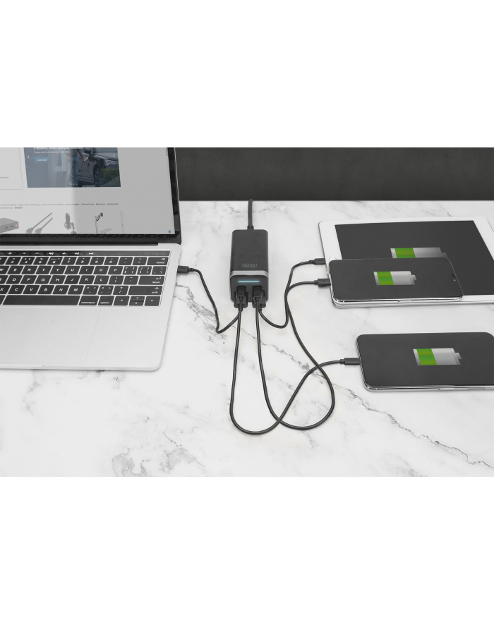 digitus Ładowarka sieciowa uniwersalna, zasilacz GaN, 4 porty 2x USB-C 2x USB-A PD 3.0 65W Czarna główny