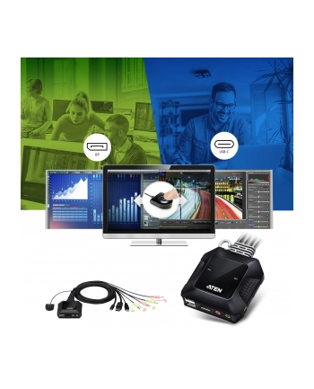 Aten Cs52Dp 2-Port Usb-C Displayport Hybrid Cable Kvm Switch (60653E)