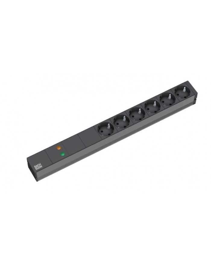 Bachmann 333.536 listwa zasilająca 19'' 1HE 6 x gniazda wtykowe ze stykiem ochronnym czarne 1 x pełna ochrona urządzenia przewód zasilający 2,0 m, 230 główny