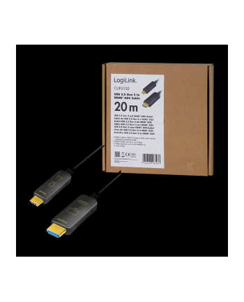 Logilink Cuf0102 - Usb 3.2 Gen 2 Typ-C Do Hdmi Kabel Przyłączeniowy Aoc (Active Optical Cable) 4K/60 Hz Czarny 20 M