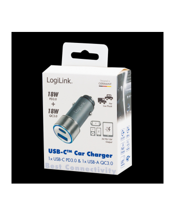 Logilink Ładowarka Usb Kfz Ladeadapter 2Port 1Xusb-C Pd,1Xusb-A Qc 36W