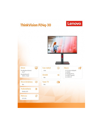 lenovo Monitor 23.8 cala ThinkVision P24q-30 WLED LCD 63B4GAT6(wersja europejska)