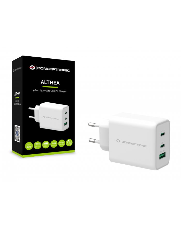 Conceptronics Conceptronic ALTHEA12W 3-Port 65W GaN USB PD Charger power adapter - 2 x USB-C 65 Watt główny