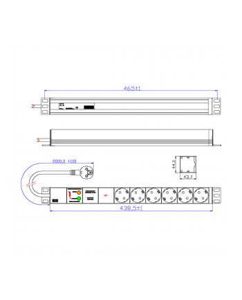 Bachmann 333.536 listwa zasilająca 19'' 1HE 6 x gniazda wtykowe ze stykiem ochronnym czarne 1 x pełna ochrona urządzenia przewód zasilający 2,0 m, 230