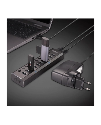 Lindy 10 Port USB 3.0 Hub with On/Off Switches USB 3.2 Gen 1 (3.1 Gen 1) Type-B 5000 Mbit/s Czarny nr 2