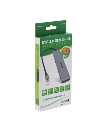 Inline HUB USB 3.2 Gen.2 Hub, Type-C to 4 Port (1 power through up 100W), OTG, aluminum housing, szary (35392B) nr 1