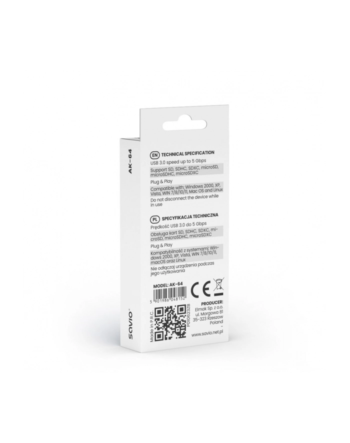 Czytnik kart SD SAVIO AK-64, USB 3.0 główny