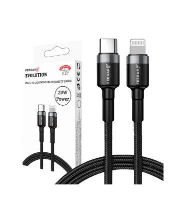 Kabel USB 3.0 Feegar Evolution FEE-01904 USB-C – Lightning nylonowy 20W 1m czarno-szary