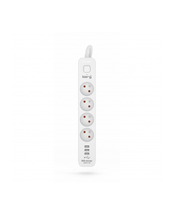 Urządzenie zasilające KERG z wyłącznikiem M02413 4-gniazdowy + 3x USB-A 1,5m 3×1,5mm2 H05VV-F 16A/250V biały