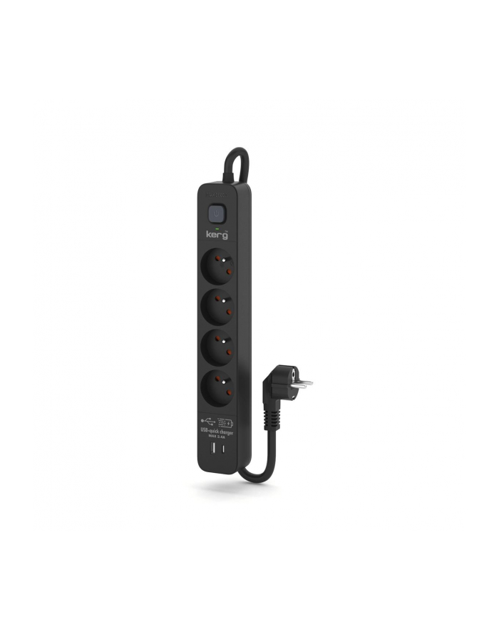 Urządzenie zasilające zabezpieczające KERG z wyłącznikiem 4 gniazda USB-C USB-A czarne 1,5m 16A H05VV-F 3x1,5mm2 główny
