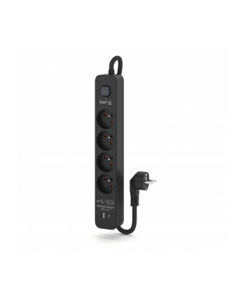 Urządzenie zasilające zabezpieczające KERG z wyłącznikiem 4 gniazda USB-C USB-A czarne 3m 16A H05VV-F 3x1,5mm2