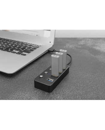 Hub USB 3.0/Koncentrator DIGITUS 4-portowy USB A + adapter USB-C 5Gbps z wyłącznikami aluminiowy pasywny
