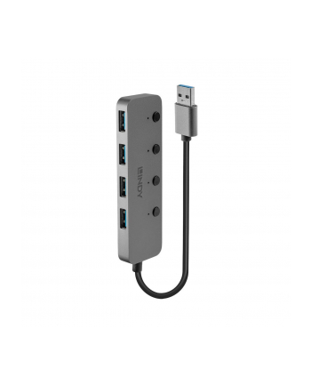 Hub USB 3.0 LINDY 3 Ports, RJ-45 Gigabit Ethernet, czarny
