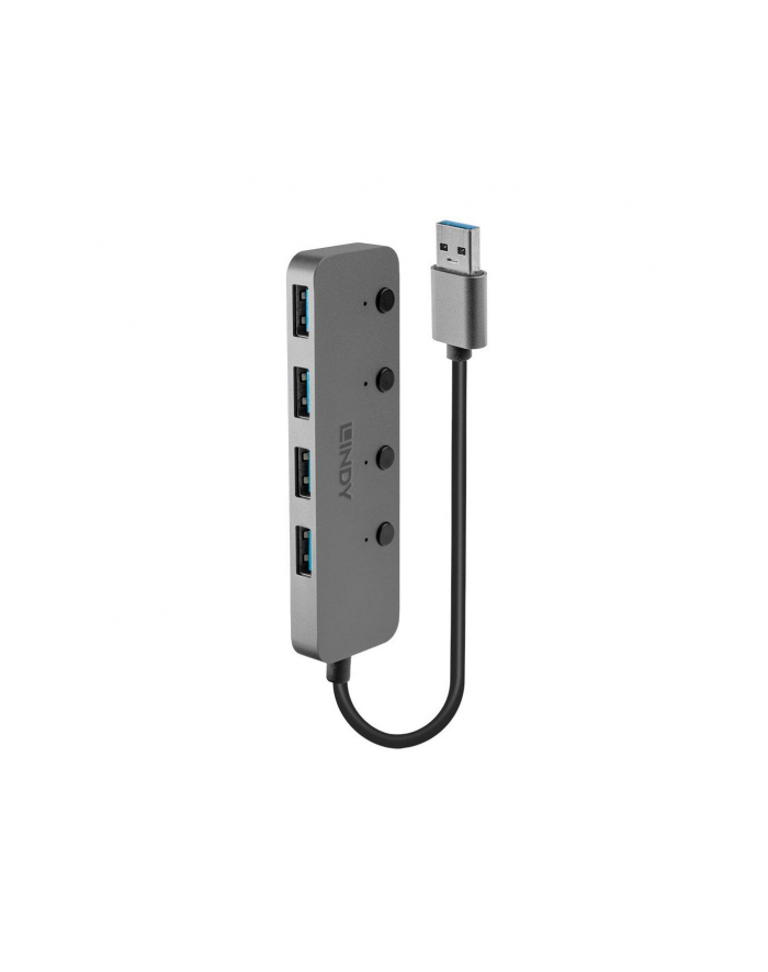 Hub USB 3.0 LINDY 3 Ports, RJ-45 Gigabit Ethernet, czarny główny