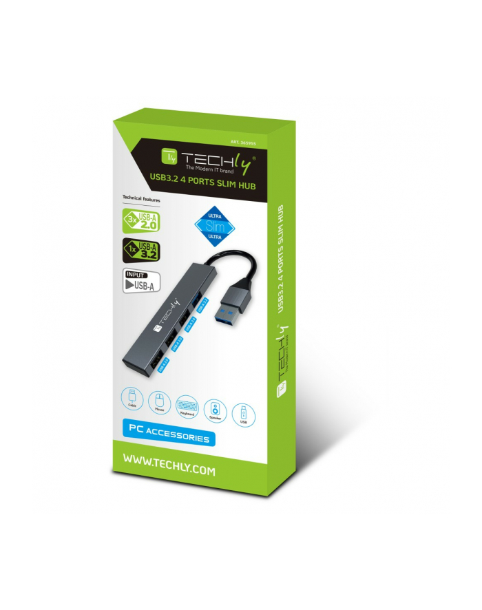 Hub USB Techly 4-portowy USB3.2 Gen1 główny