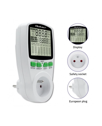 qoltec Watomierz Licznik zużycia energii PM0627 z historią pomiaru |     3680W | 16A | LCD nr 1