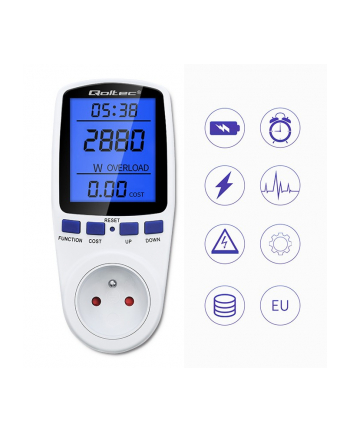 qoltec Watomierz licznik zużycia energii PM0626 | 3680W | 16A | LCD