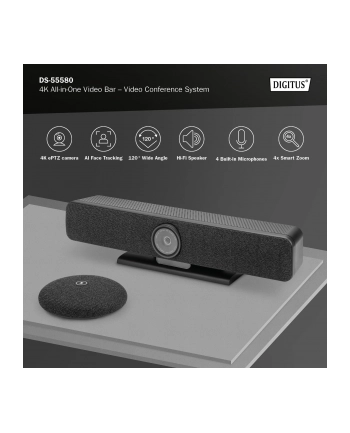 digitus System wideokonferencji 4K ePTZ szeroki kąt 120 stopni  Sensor 2.8'' 8MP Hi-Fi, 4 mikrofony, pilot