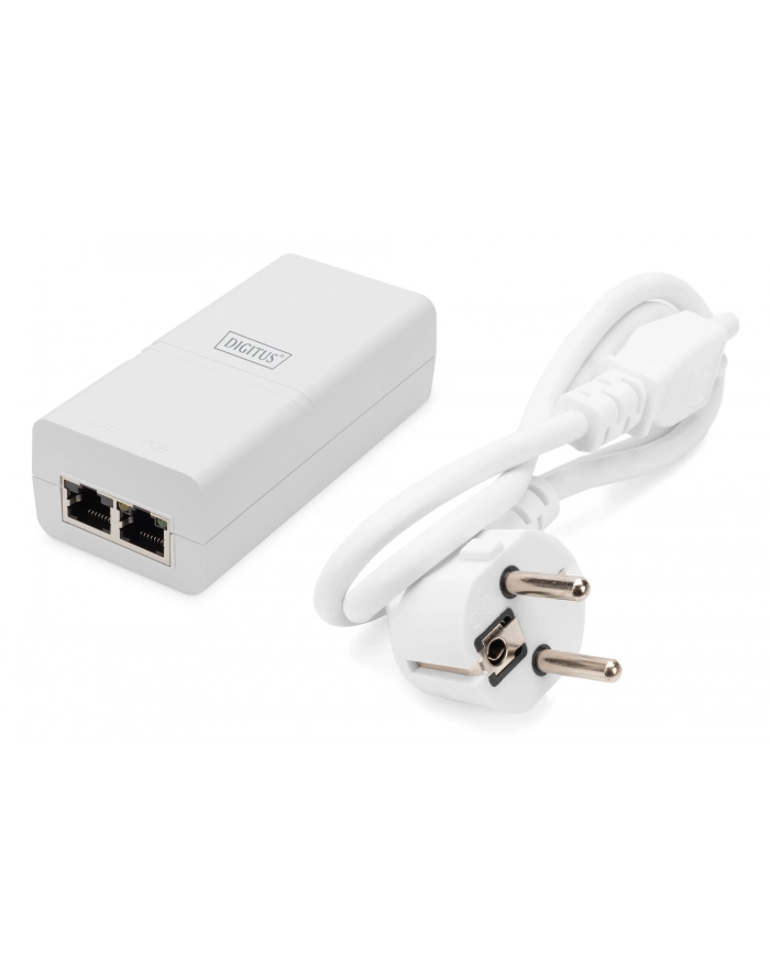 digitus Zasilacz/Adapter PoE+ 802.3at, max. 52V 30W Gigabit 10/100/1000 Mbps, aktywny, Biały główny