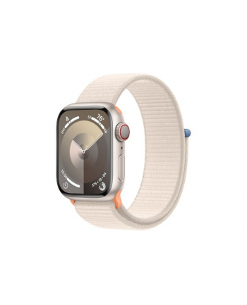 apple Watch Series 9 GPS + Cellular, 41mm Koperta z aluminium w kolorze księżycowej poświaty z opaską sportową w kolorze księżycowej poświaty