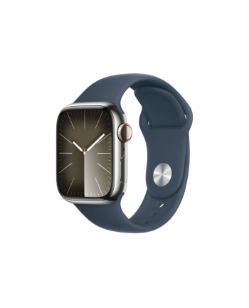 apple Watch Series 9 GPS + Cellular, 41mm Koperta ze stali nierdzewnej w kolorze srebrnym z paskiem sportowym w kolorze sztormowego błękitu - M/L