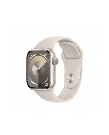 apple Watch Series 9 GPS, 41mm Koperta z aluminium w kolorze księżycowej poświaty z paskiem sportowym w kolorze księżycowej poświaty - M/L