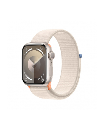 apple Watch Series 9 GPS, 45mm Koperta z aluminium w kolorze księżycowej poświaty z opaską sportową w kolorze księżycowej poświaty