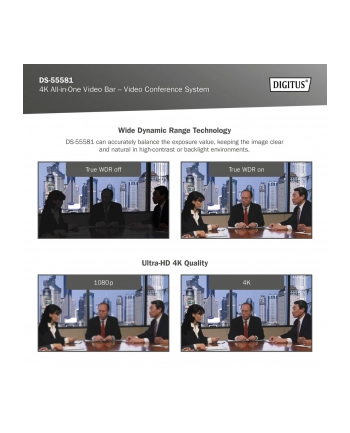 digitus System wideokonferencji 4K ePTZ szeroki kąt 90 stopni  Sensor 3.0'' 8MP Hi-Fi, 2 mikrofony, pilot
