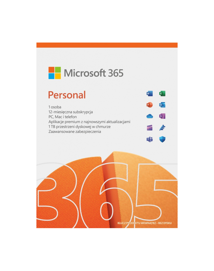 microsoft 365 Personal PL P10 1Y 1User/5Devices Win/Mac Medialess Box QQ2-01752 Zastępuje P/N: QQ2-01434 główny