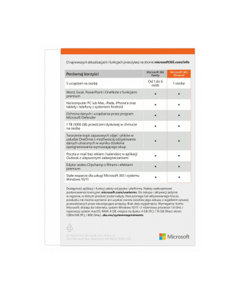microsoft 365 Personal PL P10 1Y 1User/5Devices Win/Mac Medialess Box QQ2-01752 Zastępuje P/N: QQ2-01434