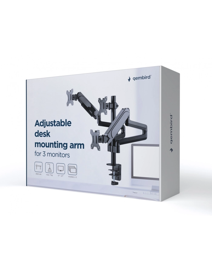 GEMBIRD Biurkowe ramię na 3 monitory - regulowane 17-32inch obciążenie do 7kg główny