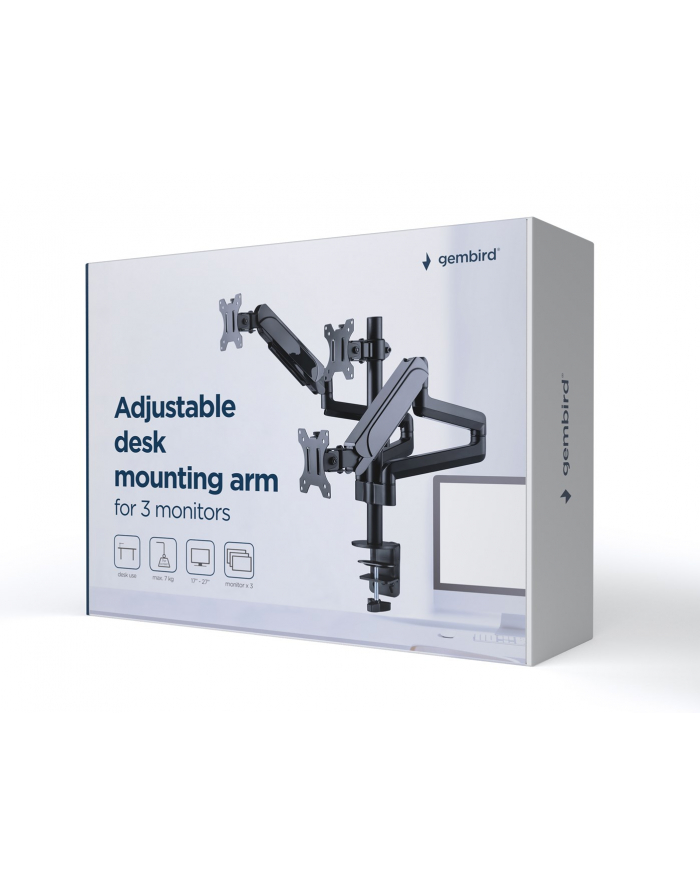 GEMBIRD Biurkowe ramię na 3 monitory - regulowane 17-32inch obciążenie do 7kg główny