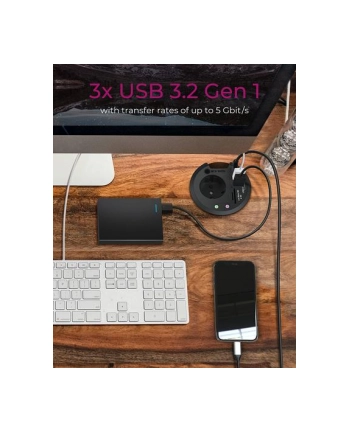 ICY BOX Table Hub 2x USB 3.0 Type-A with Audio in-/output Cardreader 1x Type-C and Schuko Socket CEE 7/3 diameter 80mm Black nr 1