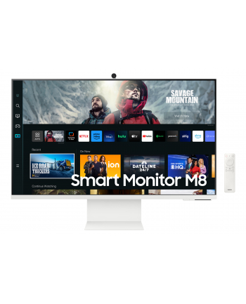 samsung Monitor 27 cali LS27CM801UUXDU VA 3840x2160 UHD 16:9 1xHDMI 1xUSB-C (65W) 2xUSB 2.0 4ms WiFi/BT HAS+PIVOT Webcam głośniki płaski biały SMART 2Yd2d