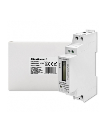 qoltec Jednofazowy elektroniczny licznik | miernik zużycia energii na   szynę DIN | 230V | LCD | 2P | Slim