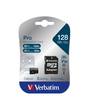 Karta pamięci Micro SDXC Verbatim Pro U3 128GB (90/45 MB/s) Class 10 U3 V30 + adapter nr 1