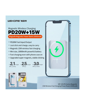 wekome Powerbank indukcyjny 10000 mAh Fast Charging PD 20W MagSafe Biały