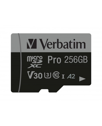 Karta pamięci Micro SDXC Verbatim Pro U3 256GB (100/90 MB/s) Class 10 U3 V30 + adapter nr 1
