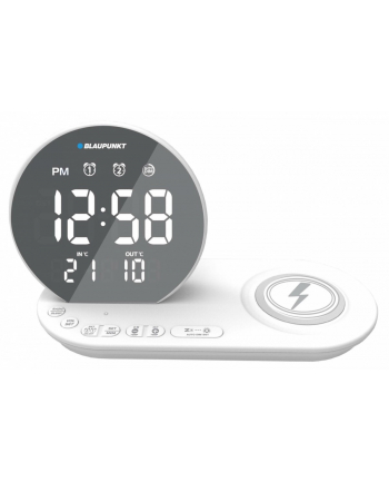 blaupunkt Radiobudzik FM PLL/Ładowanie bezprzewodowe/USB/Temperatura wewnętrzna/zewnętrzna/biały/CR85WH CHARGE