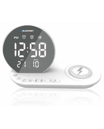 blaupunkt Radiobudzik FM PLL/Ładowanie bezprzewodowe/USB/Temperatura wewnętrzna/zewnętrzna/biały/CR85WH CHARGE