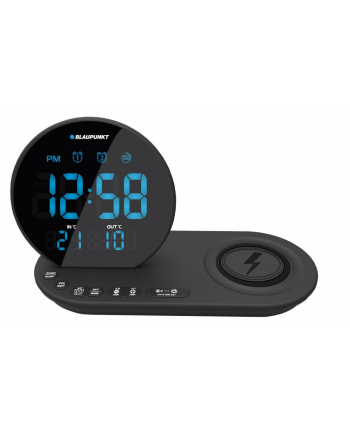 blaupunkt Radiobudzik FM PLL/Alarm/USB/CR85BK CHARGE/Ładowanie bezprzewodowe/Temperatura wewnętrzna/zewnętrzna/czarny