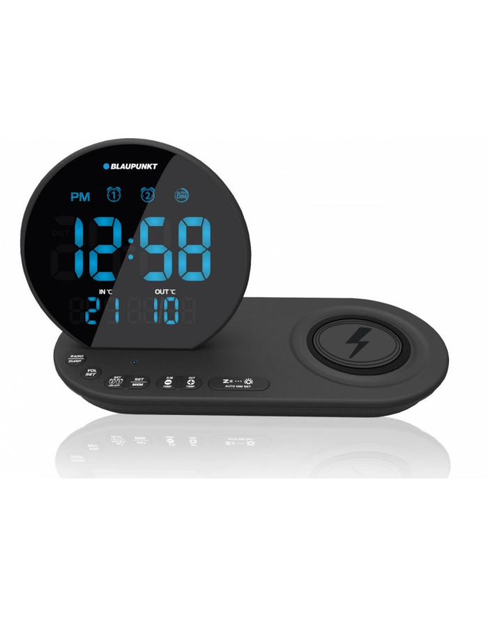 blaupunkt Radiobudzik FM PLL/Alarm/USB/CR85BK CHARGE/Ładowanie bezprzewodowe/Temperatura wewnętrzna/zewnętrzna/czarny główny