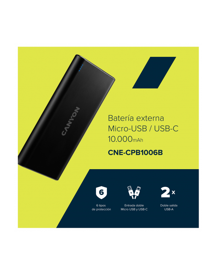 CANYON Powerbank PB-106 10000mAh Czarny główny
