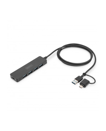 DIGITUS USB 3.0 Hub 4-Port Slimline with USB-C Adapter 5Gbps 1.2m cable