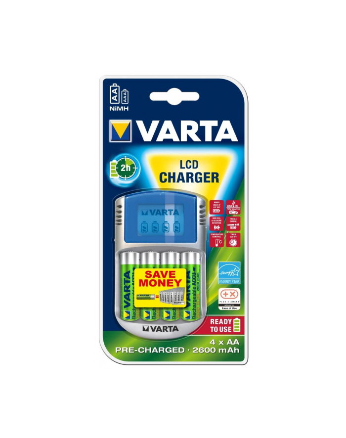 varta baterie Ładowarka akumulatorków VARTA LCD Charger + 4 akumulatory AA 2600mAh Ready To Use główny