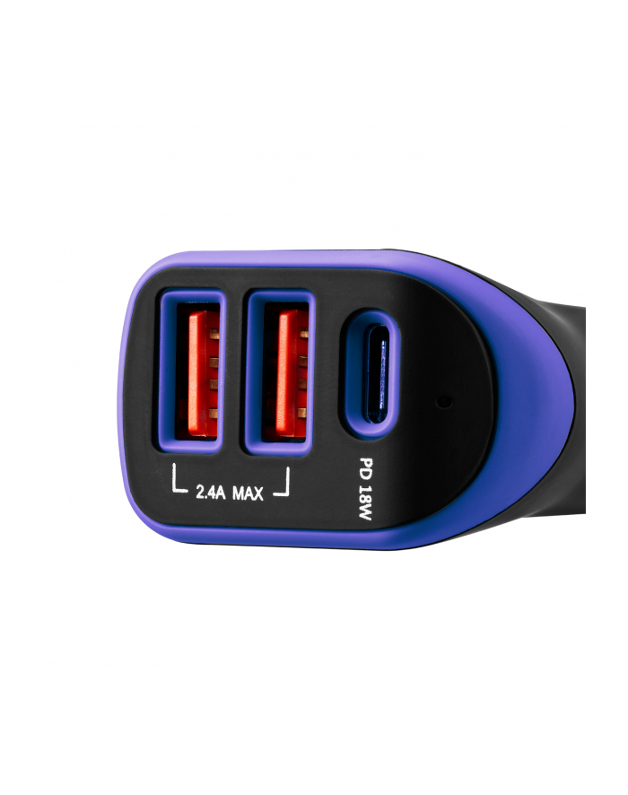 CANYON Ładowarka samochodowa C-08 SMART IC 1xUSB-C 2xUSBxA wskaźnik LED Czarno-Fioletowa główny