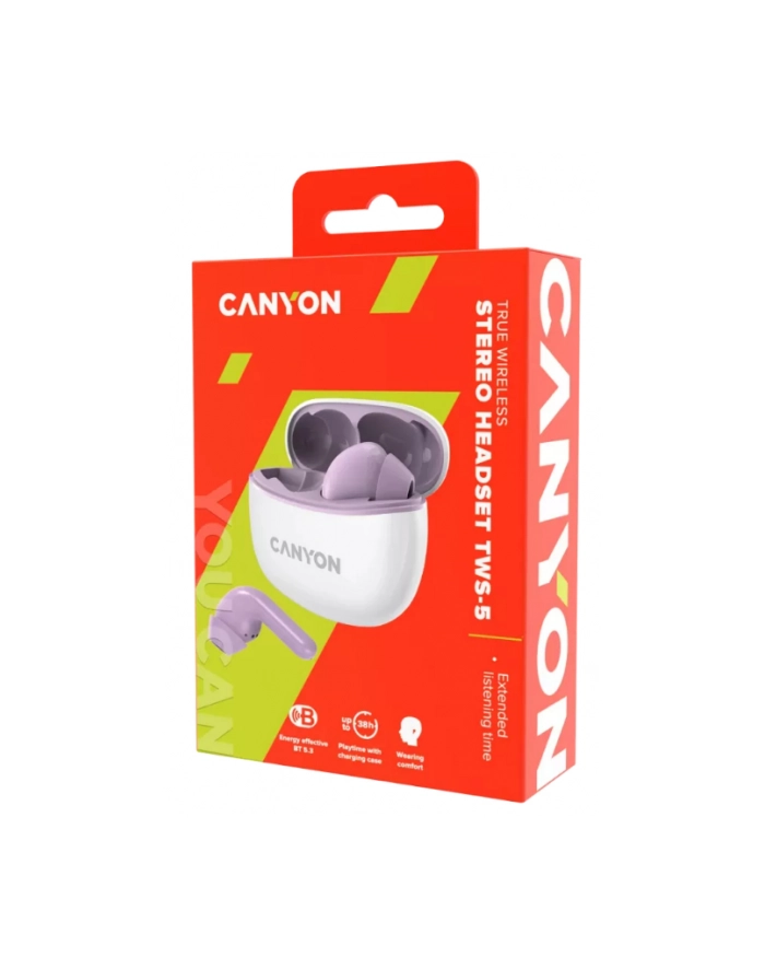 CANYON Słuchawki dokanałowe TWS-5 mikrofon Fioletowe główny