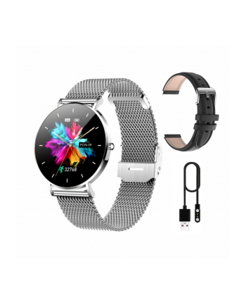 Smartwatch zegarek damski męski Manta Alexa srebrny plus czarny pasek