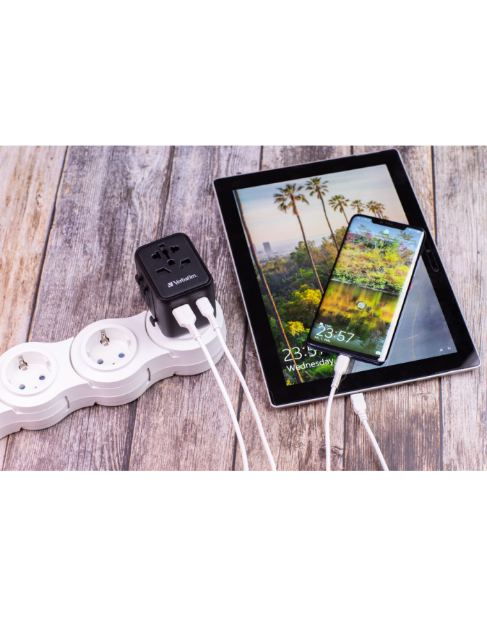Adapter podróżny Verbatim UTA-02 globalny-globalny 1xUSB 1xUSB-C PD QC główny